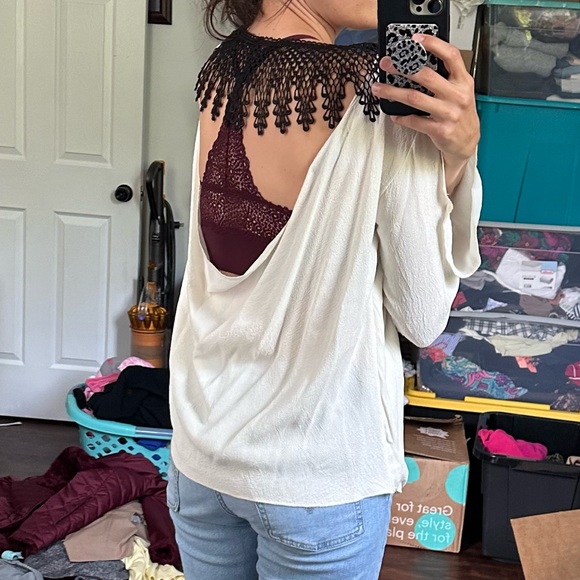 FOR LOVE & LEMONS Black White Open Draped Back Long Sleeve Top - Picture 10 of 12